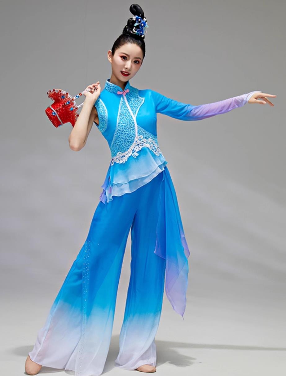 Yangko Dance Costume Lan Shui Jian Yue Yuan Same Style Blue Outfit Chinese Folk Dance Clothing