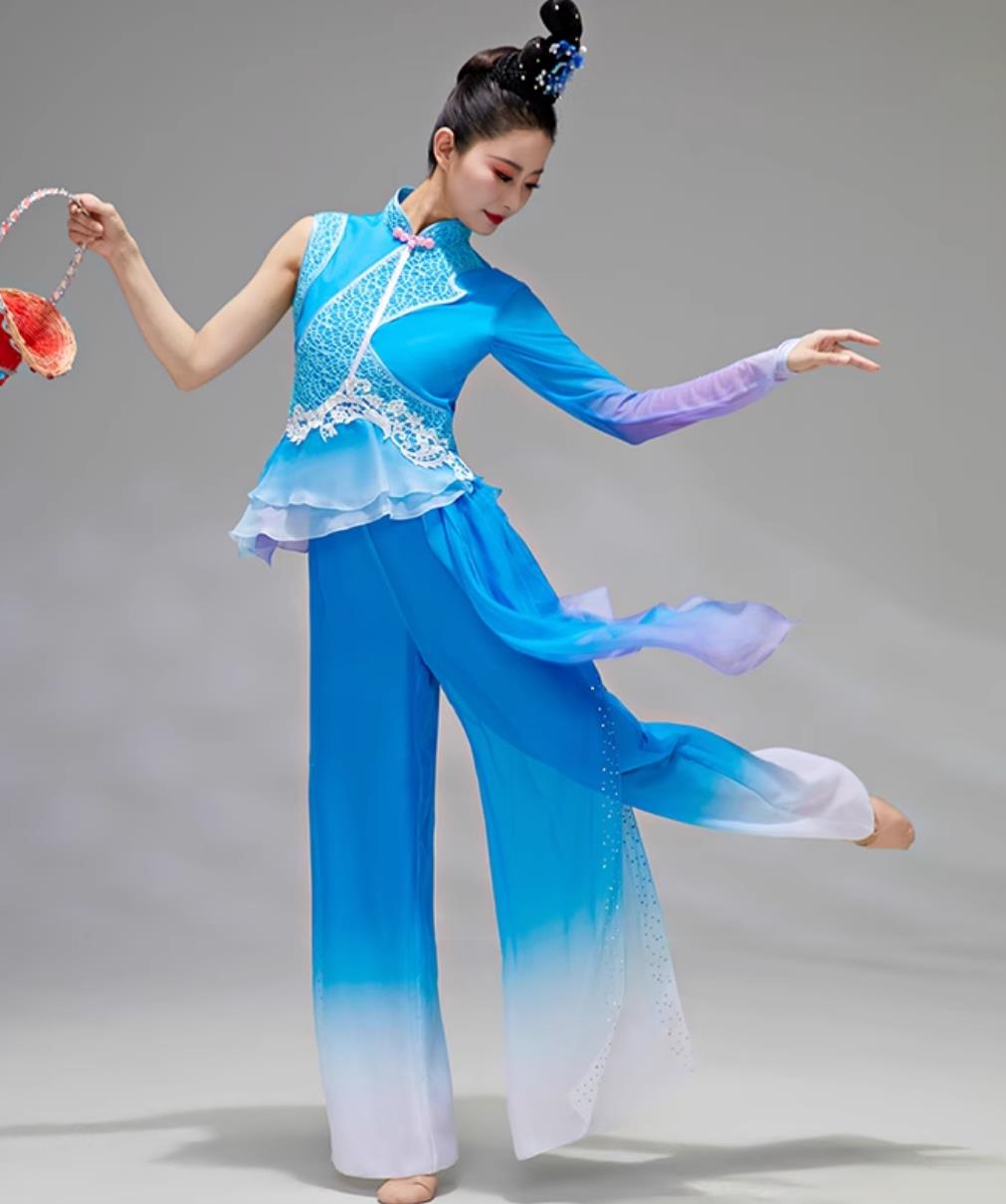 Yangko Dance Costume Lan Shui Jian Yue Yuan Same Style Blue Outfit Chinese Folk Dance Clothing