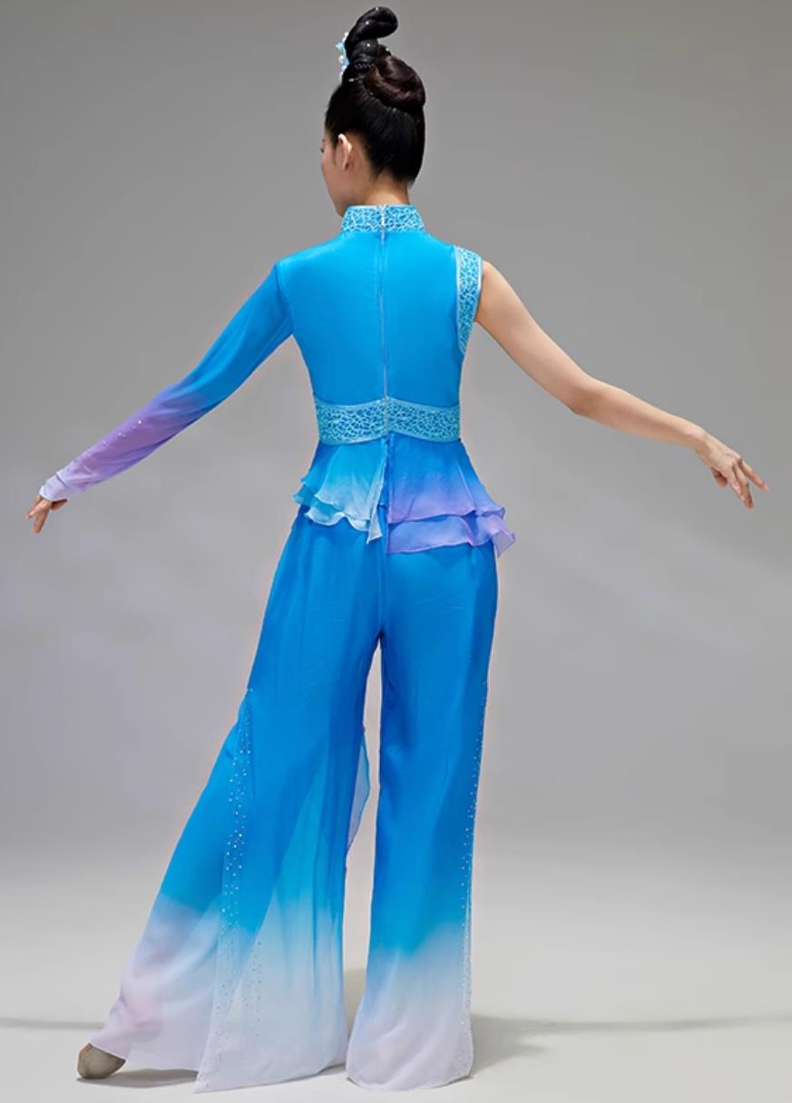 Yangko Dance Costume Lan Shui Jian Yue Yuan Same Style Blue Outfit Chinese Folk Dance Clothing