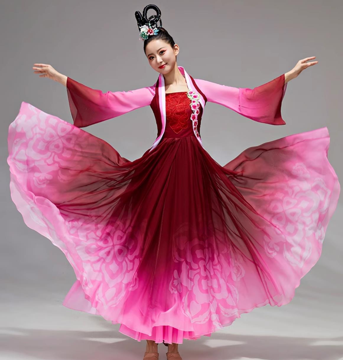 Classical Dance Performance Outfit Women Solo Dance Costume Chinese Style Flowy Dress