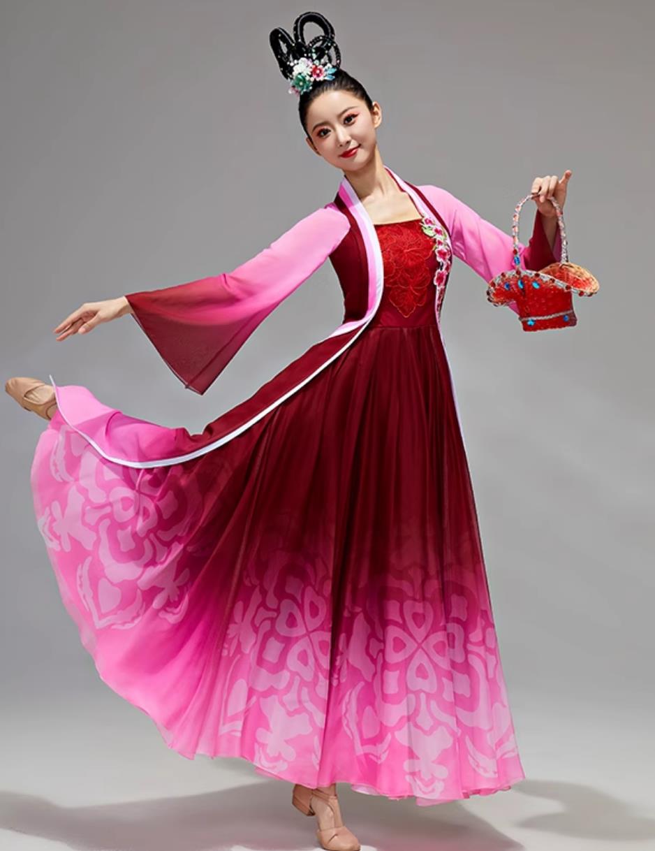 Classical Dance Performance Outfit Women Solo Dance Costume Chinese Style Flowy Dress