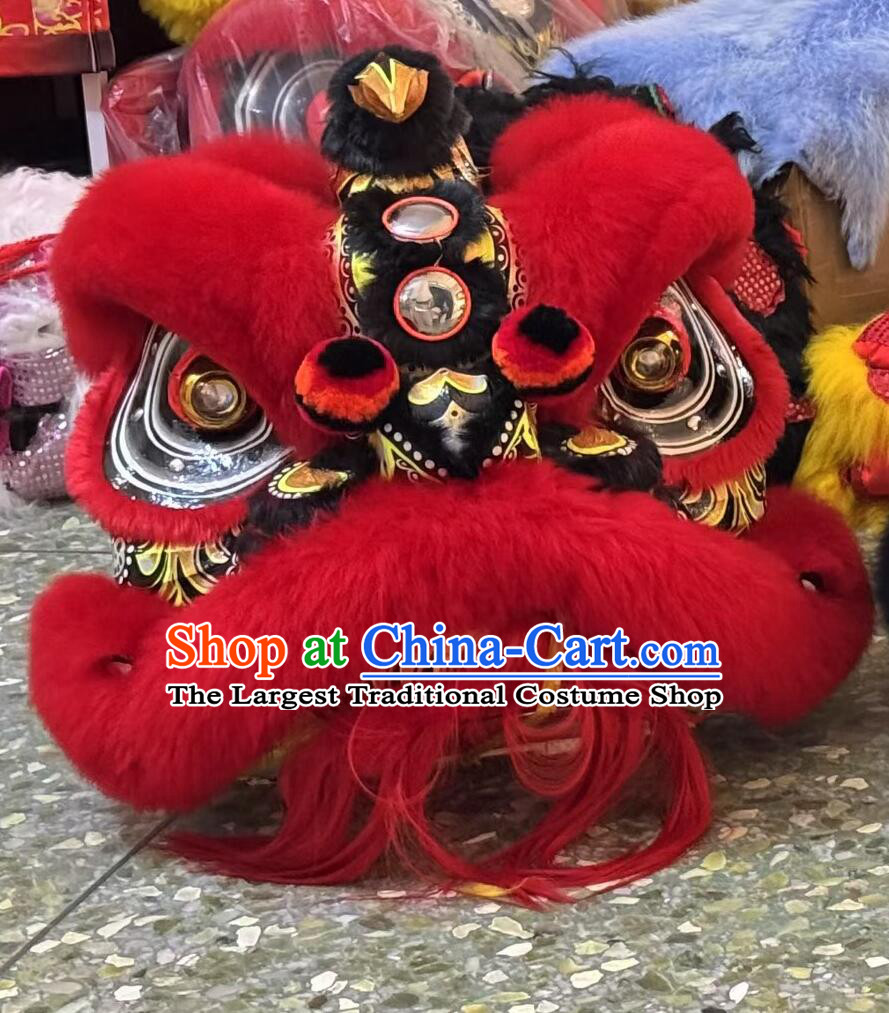 Red Wool Laofuzi Lion Head Traditional Chinese Lion Dance Clothing Handmade Festival  Dancing Lion Costume Complete Set