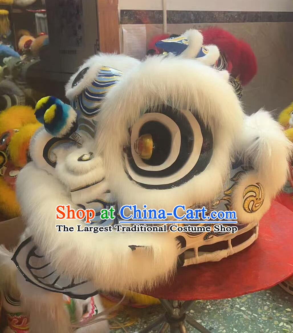 Handmade Chinese Lion Dance Head and Costume White Raccoon Fur Fut San Lion Dance Clothing Complete Set
