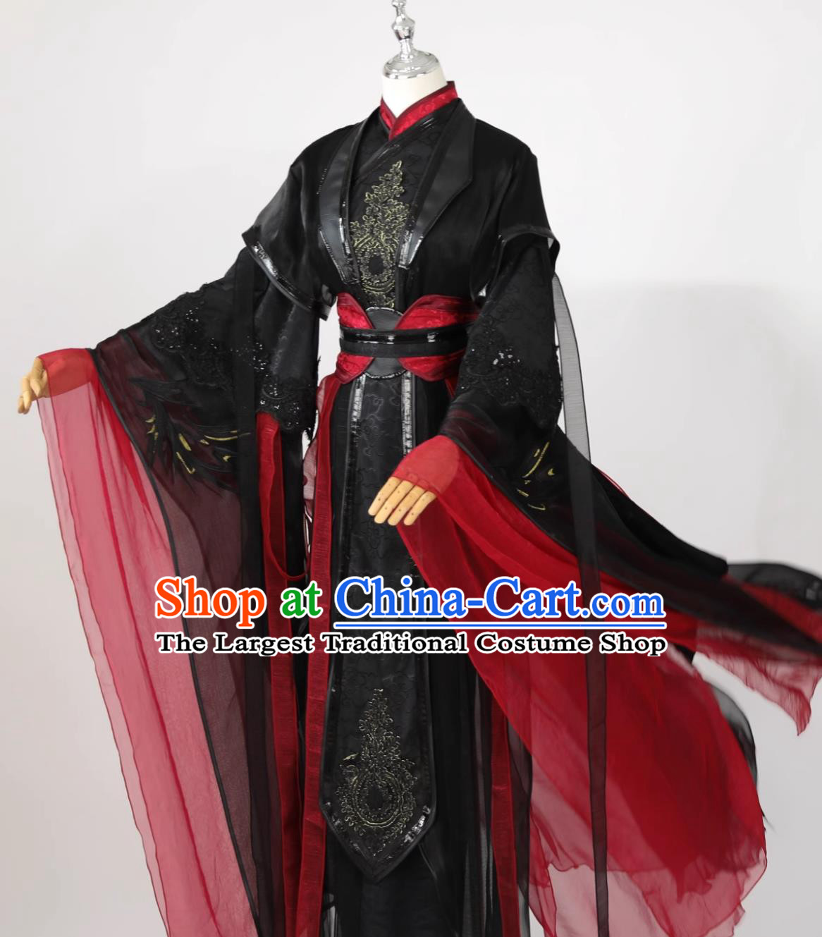 Ancient Chinese Swordsman Costume Cosplay Warrior Outfit Traditional Wuxia Black and Red Hanfu Clothing