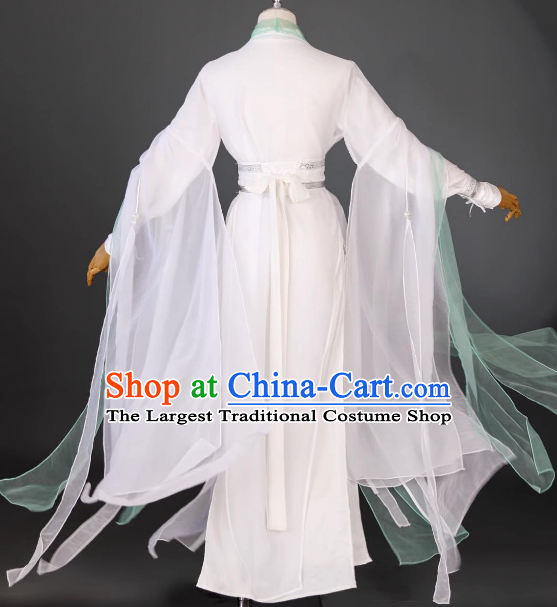 Cosplay Hero White and Green Outfit Traditional Wuxia Hanfu Clothing Ancient Chinese Swordsman Costume