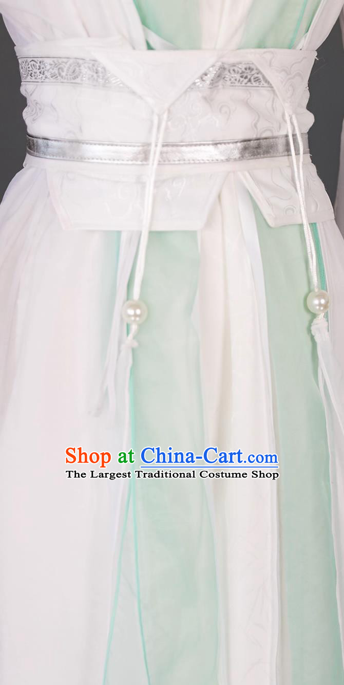 Cosplay Hero White and Green Outfit Traditional Wuxia Hanfu Clothing Ancient Chinese Swordsman Costume