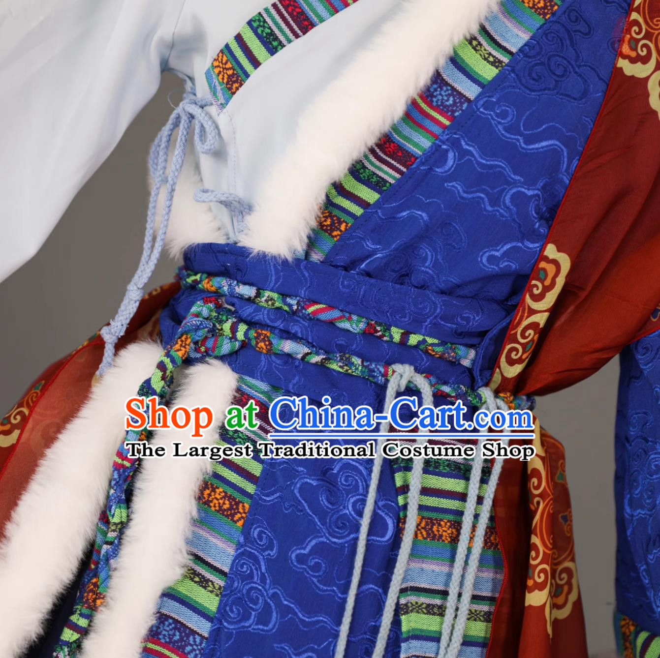Navy Blue Tibetan Gown Chinese Style Cosplay Performance Attire Zang Ethnic Costumes