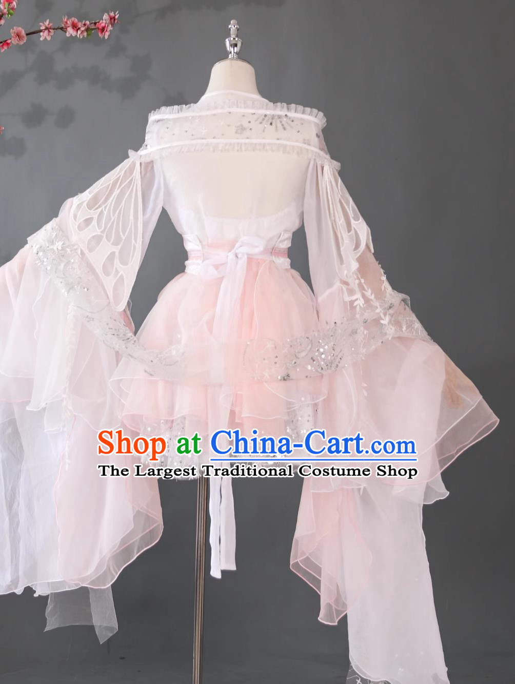 Ancient Fairy Costume White Chinese Princess Short Dress Traditional Water Sleeves Classical Dance Attire