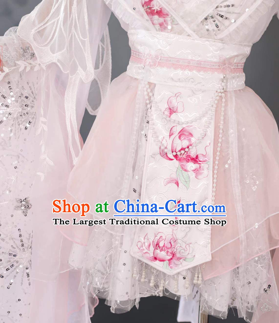 Ancient Fairy Costume White Chinese Princess Short Dress Traditional Water Sleeves Classical Dance Attire