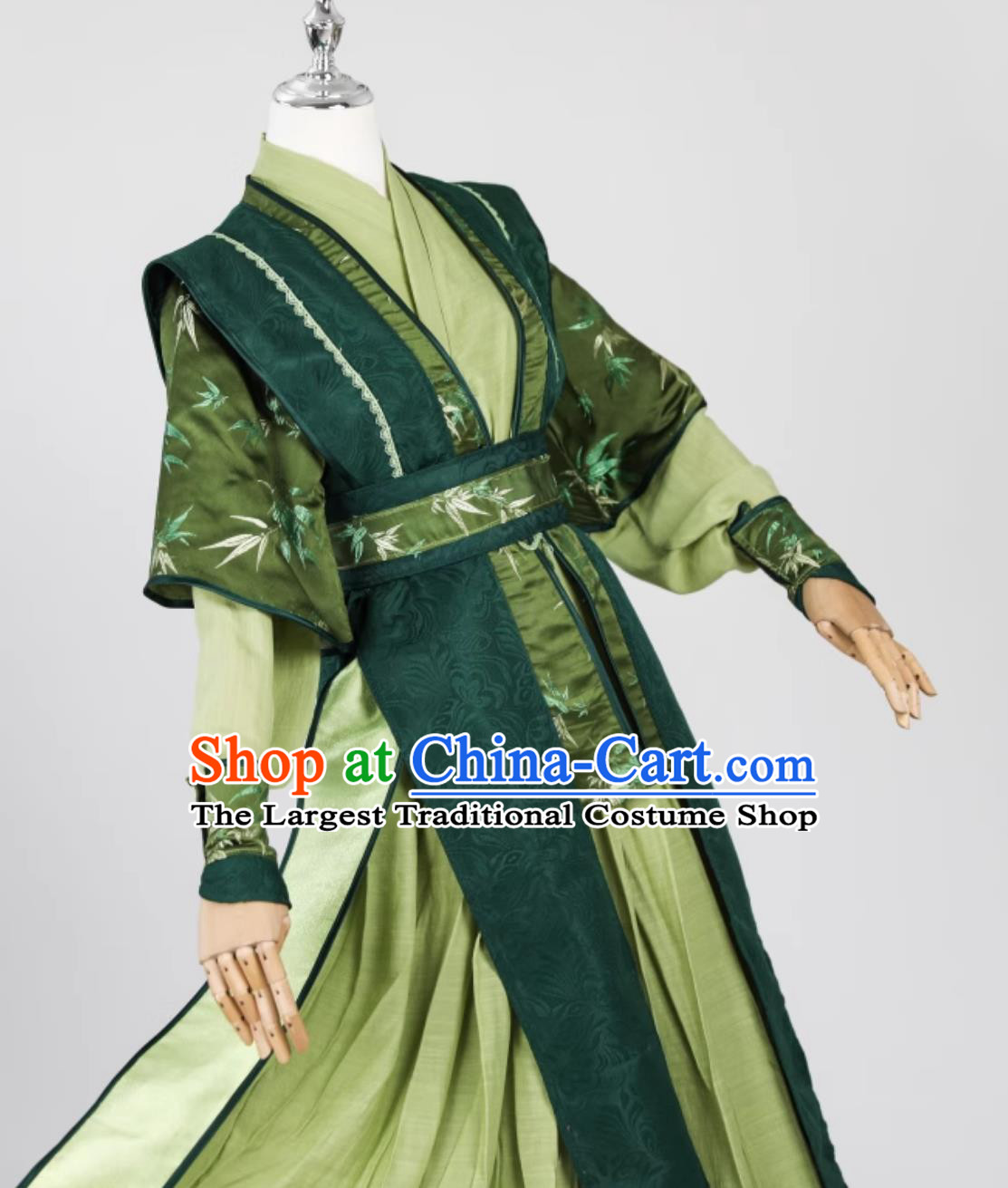Green Ancient Style Costume Mens Hanfu Traditional Chinese Swordsman Clothing