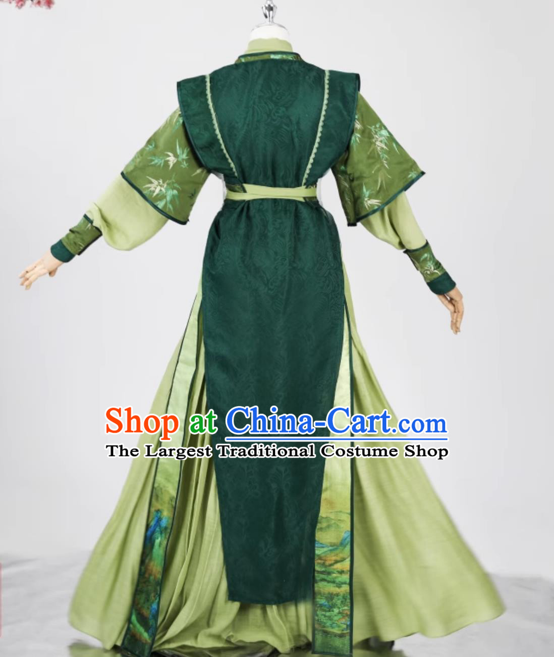 Green Ancient Style Costume Mens Hanfu Traditional Chinese Swordsman Clothing