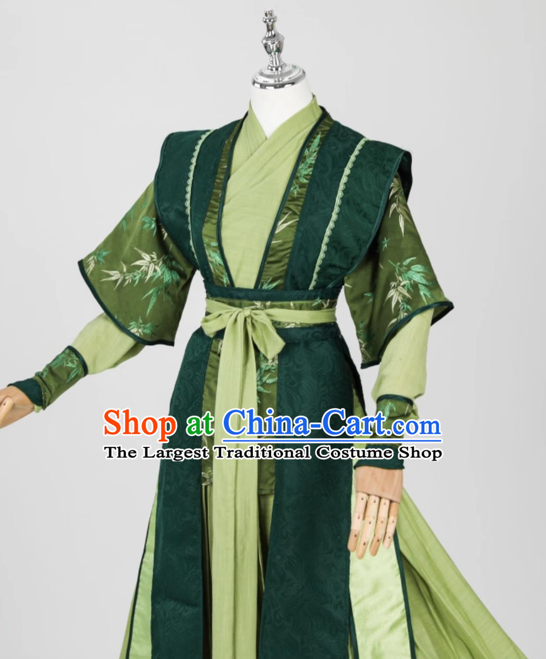 Green Ancient Style Costume Mens Hanfu Traditional Chinese Swordsman Clothing