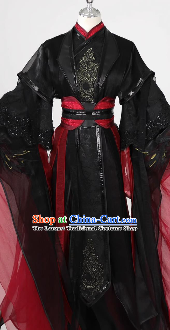 Cosplay Hero Black and Red Outfit Ancient Chinese Swordsman Clothing Mens Hanfu Clothing