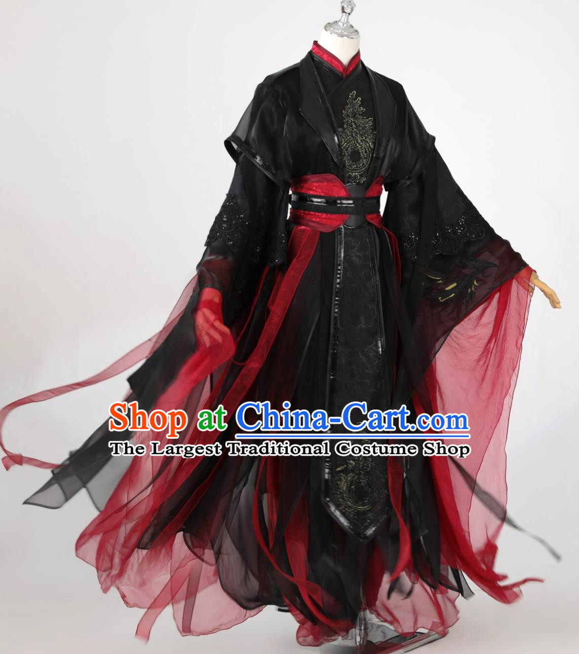 Cosplay Hero Black and Red Outfit Ancient Chinese Swordsman Clothing Mens Hanfu Clothing