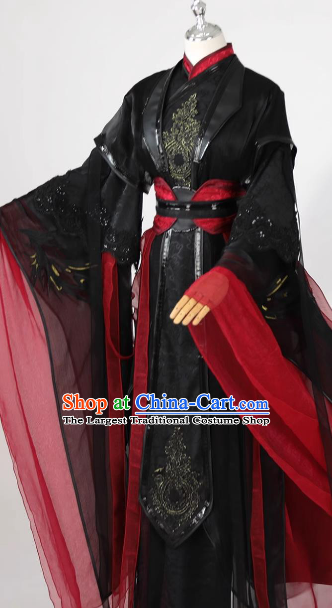Cosplay Hero Black and Red Outfit Ancient Chinese Swordsman Clothing Mens Hanfu Clothing