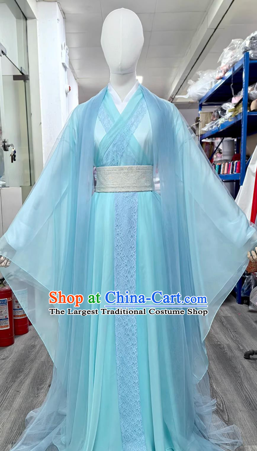 Traditional Hanfu Clothing Chinese TV Series Fairy Blue Dress Jin Dynasty Costume