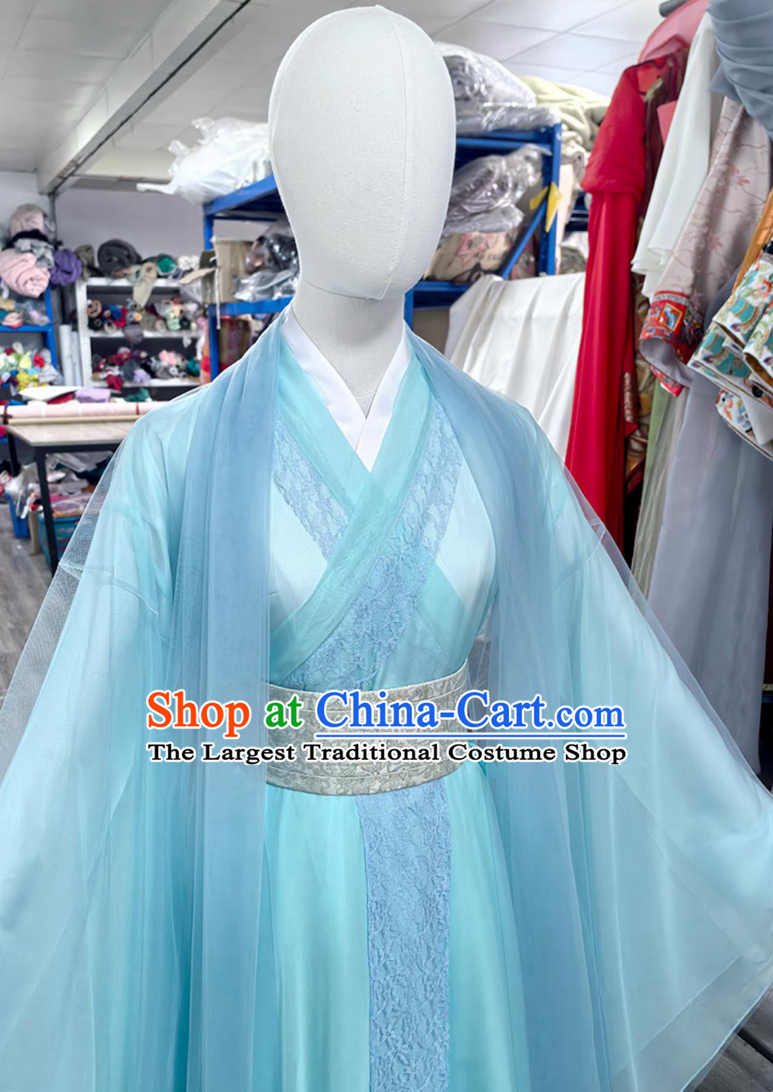 Traditional Hanfu Clothing Chinese TV Series Fairy Blue Dress Jin Dynasty Costume