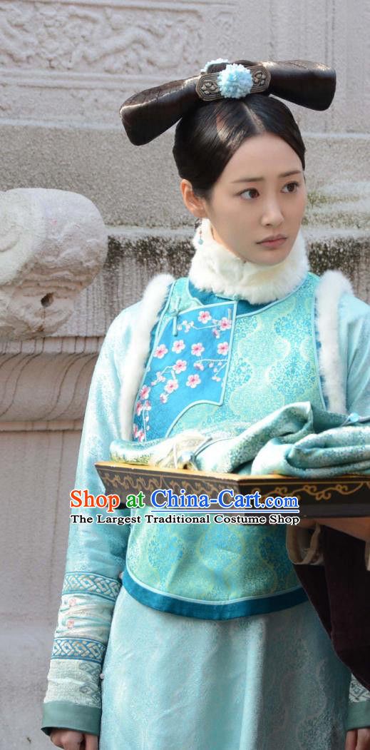 Qing Dynasty Palace Maid Costume Traditional Manchu Woman Clothing Chinese TV Series Ruyis Royal Love in the Palace Wei Yan Wan Blue Dress
