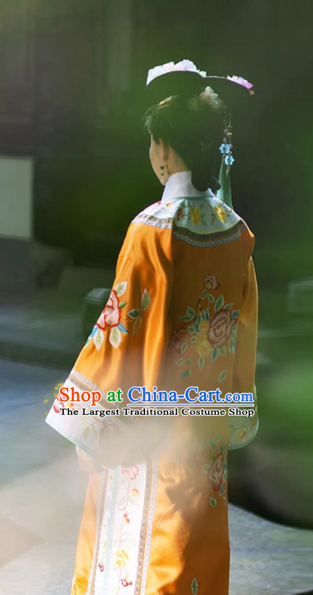 Chinese TV Series Princess Returning Pearl III Xiao Yanzi Orange Dress Qing Dynasty Princess Costume Traditional Manchu Woman Clothing