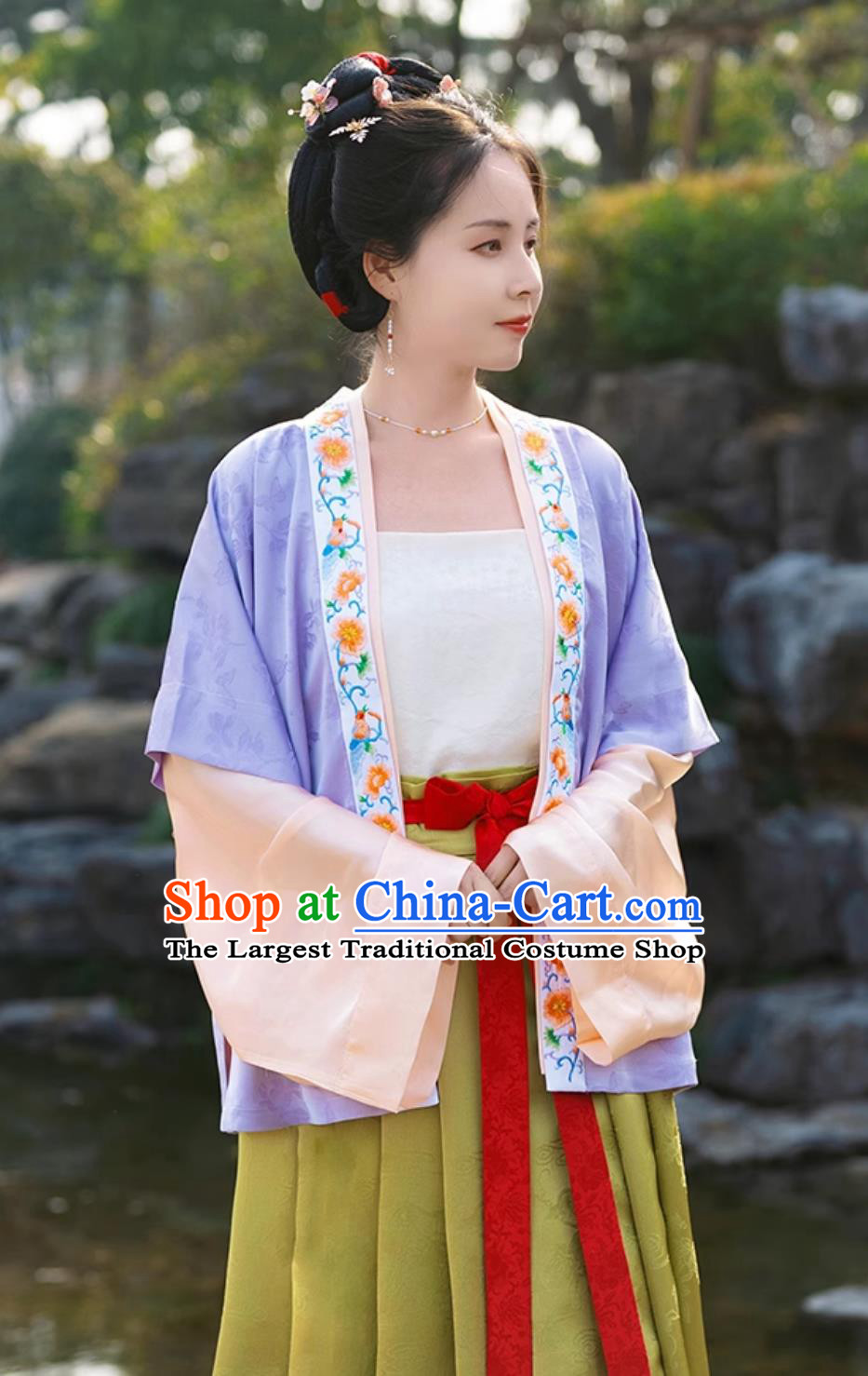 Traditional Chinese Hanfu Song Dynasty Woman Cross Collar Shirt Beizi Chest Wrap and Skirt Complete Set