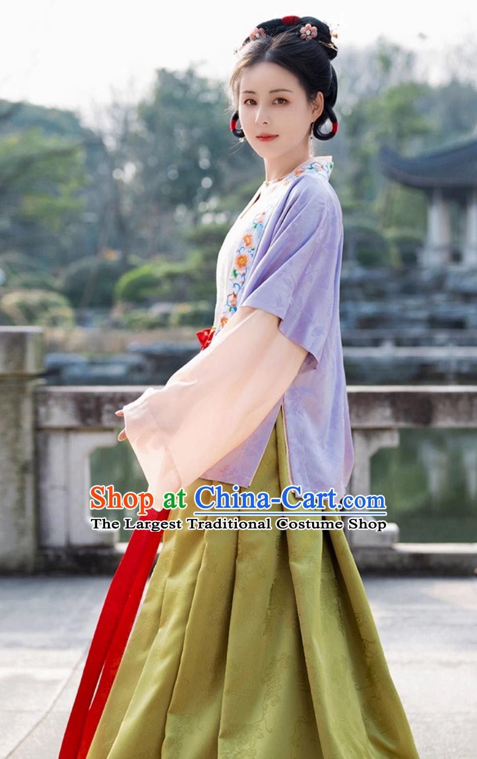 Traditional Chinese Hanfu Song Dynasty Woman Cross Collar Shirt Beizi Chest Wrap and Skirt Complete Set