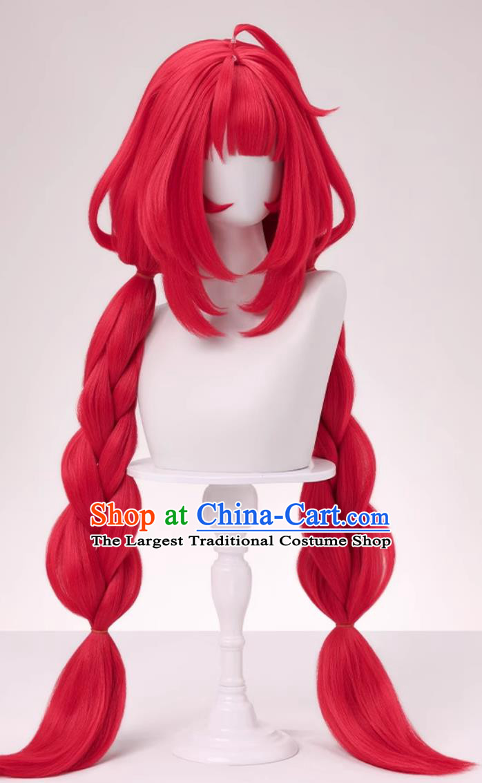 Zenless Zone Zero Youto Cosplay Wig Simulated Scalp Fringe Braid Hair Red Halloween Hairpiece