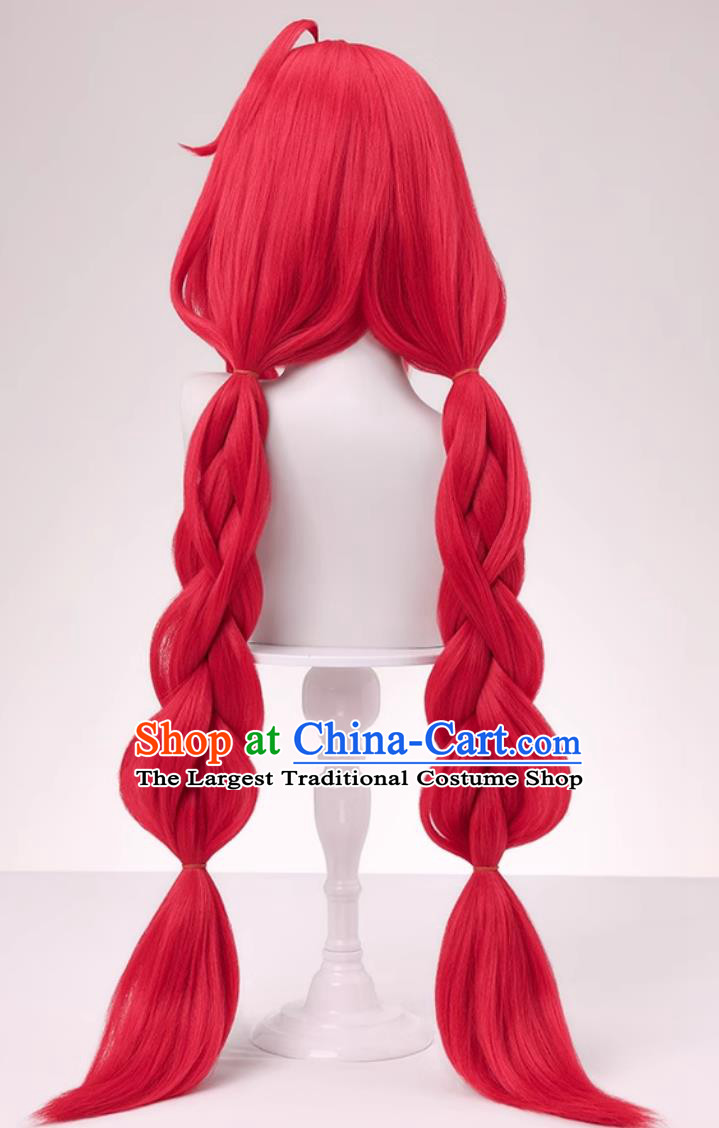 Zenless Zone Zero Youto Cosplay Wig Simulated Scalp Fringe Braid Hair Red Halloween Hairpiece