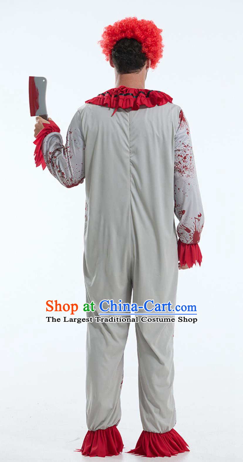 Halloween Scary Clown Costume Red Blood Stains Horror Jumpsuit Outfit Escape Room Prop Attire