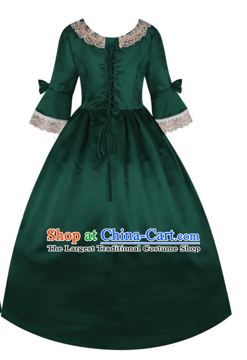 Halloween European Court Vintage Lace Dress Performance Dance Costume England UK Noble Ball Green Gown