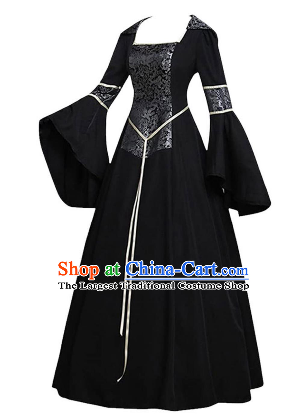Medieval Gothic Court Dress Cosplay Castle Vampire Bride Black Formal Gown