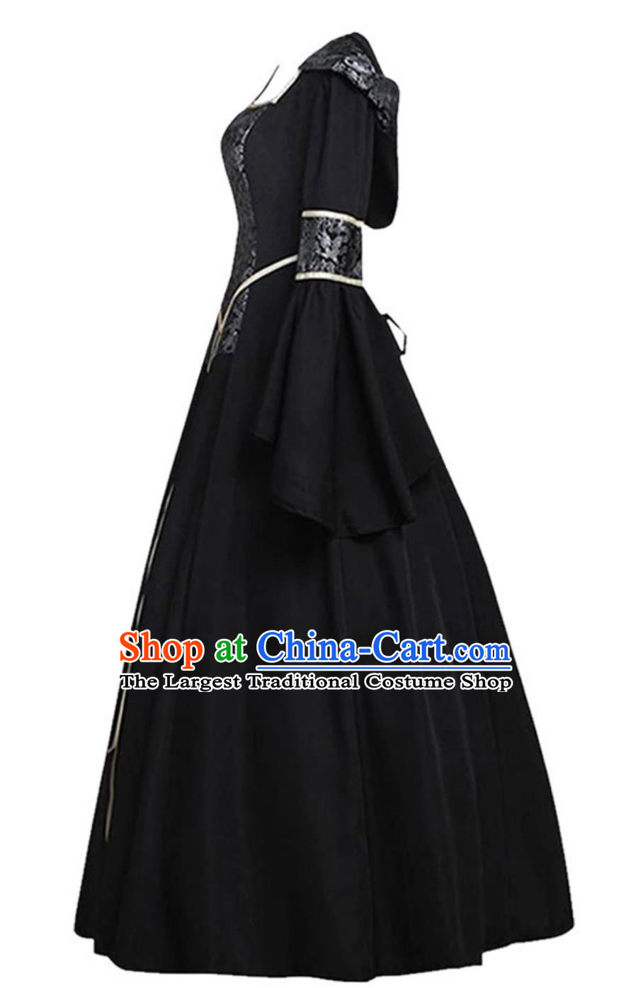 Medieval Gothic Court Dress Cosplay Castle Vampire Bride Black Formal Gown