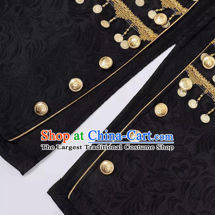 European Court Style Ornate Vintage Coat Men Stand Collar Fringe Gold Pendant Jacket England Ritual Performance Costume