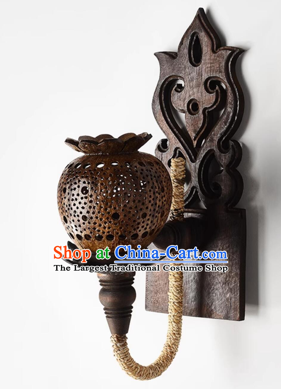 Thai Coconut Shell Lamp Bedside Night Light Southeast Asian Style Guesthouse Wall Light Stairway Corridor Wall Sconce