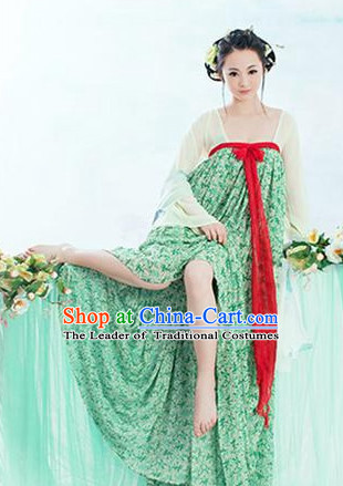 Asian Chinese Tang Dynasty Girls Hanfu Costumes and Hair Accessories Complete Set