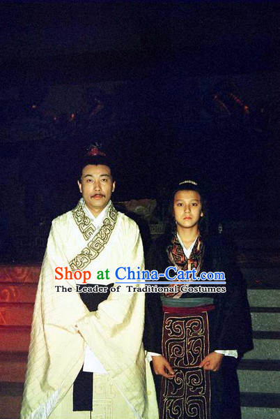 Chinese Qin Dynasty Offiicial Chancellor Prime Minster Costume Dresses Clothing Clothes Garment Outfits Suits Complete Set for Men