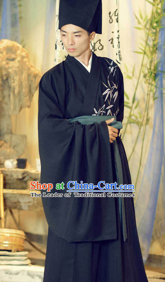 Ancient Chinese Ming Dynasty Male Clothes Garment and Hat Complete Set