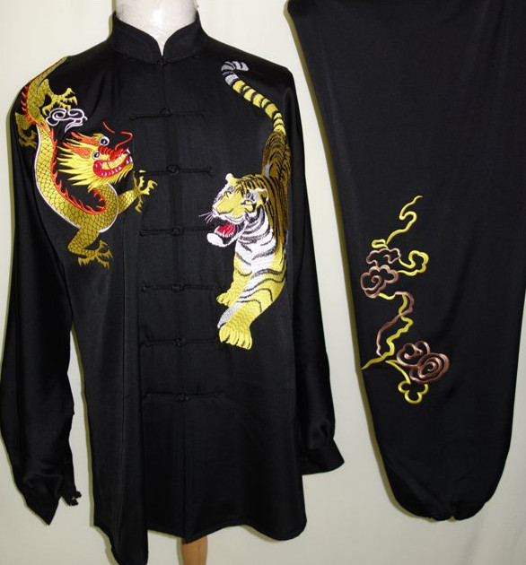 Black Dragon and Tiger Embroidery Kung Fu Uniforms Complete Set
