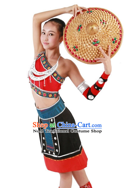 Custom Made Chinese Bamboo Hat Dance Costumes for Girls