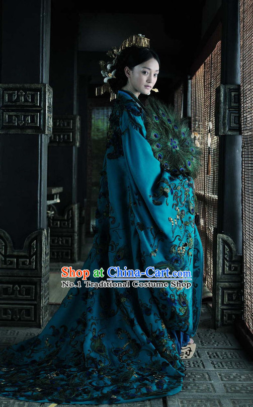 China Civilization Chinese Kimono Costume Empress Peacock Costumes Complete Set for Women
