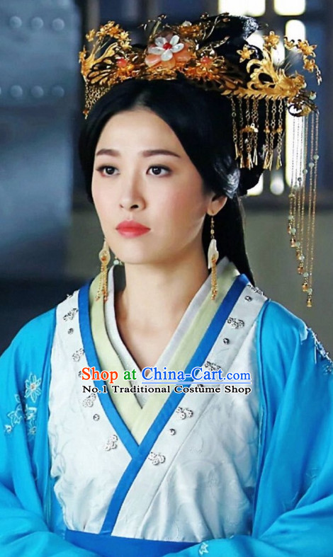 Chinese Traditional Style Long Black Wig and Hair Jewelry