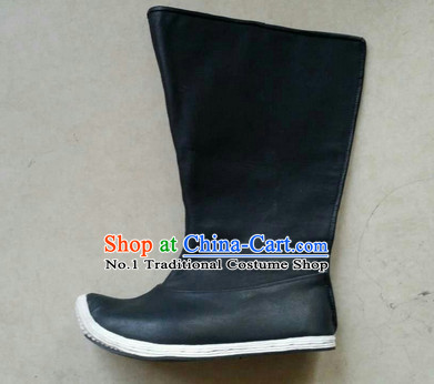 Handmade Chinese Traditional Hanfu High Toe Black Fabric Boots Footwear