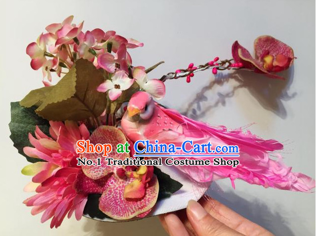 Custom Made Designer Bird and Flower Hair Fascinators Hair Slides Headpieces Hair Ornaments