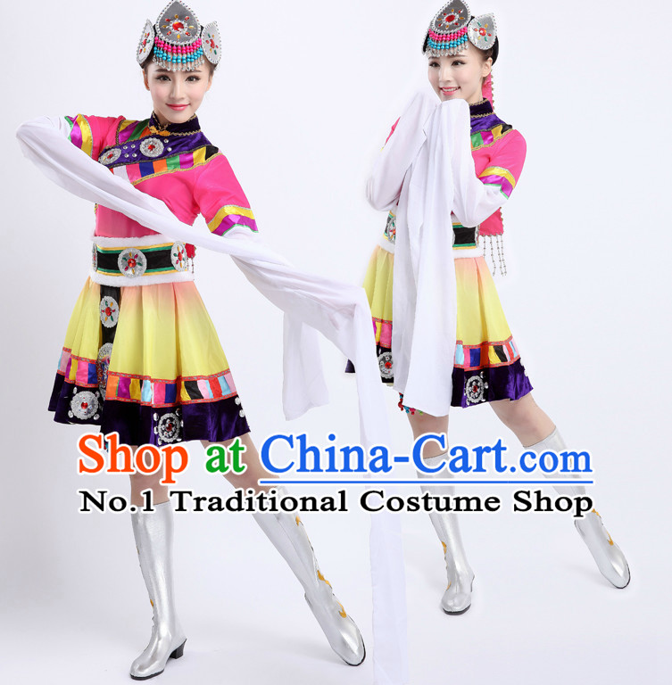 Chinese Traditional Tibetan Dance Suppy and Headwear Complete Set
