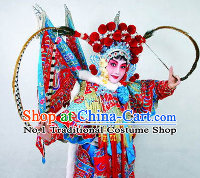 Chinese Traditional Hua Tan Phoenix Crown and Long Feathers