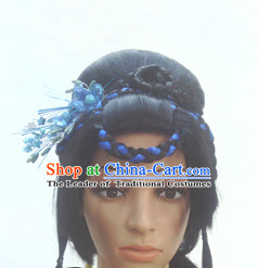 Chinese Ancient Swordswomen Black Long Lady Hair extensions Wigs Fascinators Toupee Long Wigs Hair Pieces and Accessories
