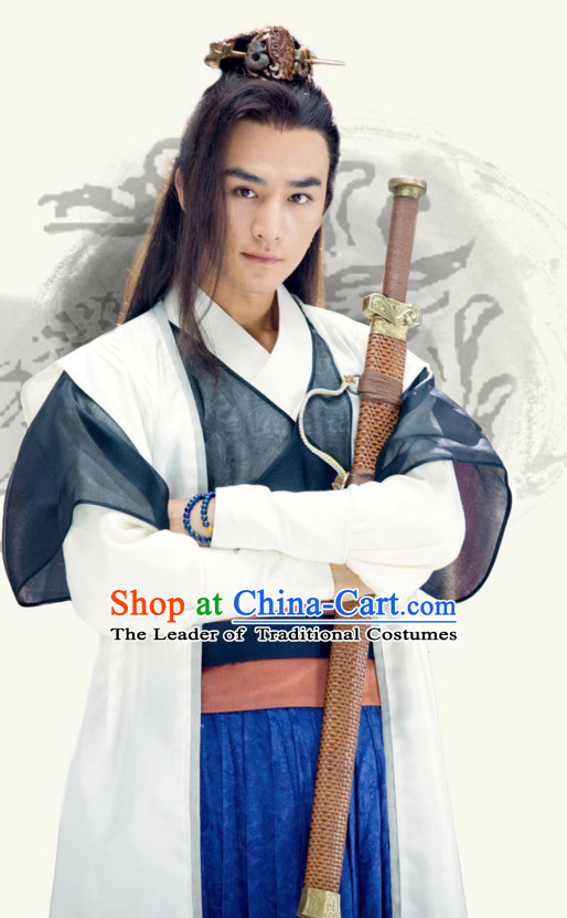 Ancient Chinese Style Swordsman Costumes Complete Set for Men Boys