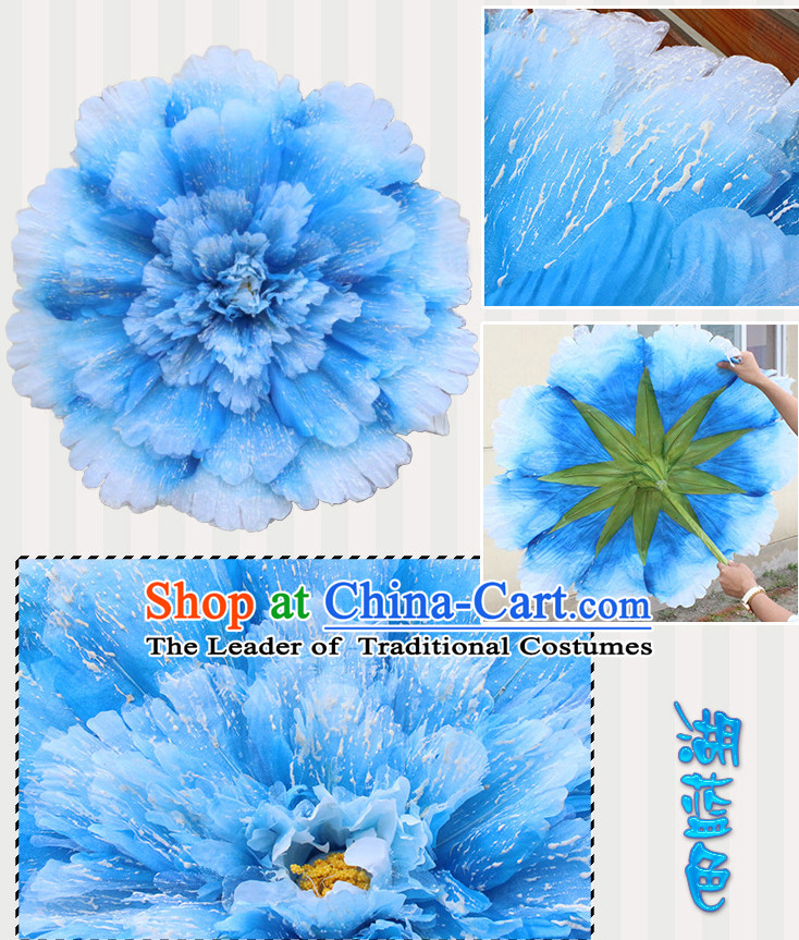 Light Blue Traditional Dance Props Flower Umbrella Dancing Prop Decorations for Men Women Adults