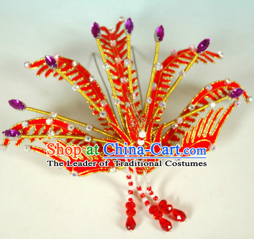 Red Chinese Ancient Opera Style Lady Phoenix Hairpin Headwear Hair Accessories for Women