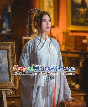 Grey Color Chinese Traditional Han Fu Costumes Complete Set