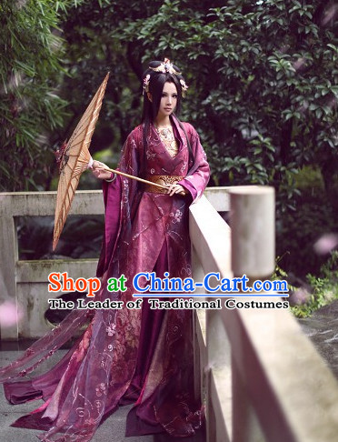 Top Purple Chinese Fairy Princess Hanfu Costumes Theater and Reenactment Costumes and Headgear Complete Set for Women